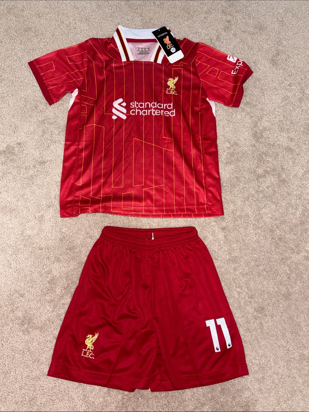 Liverpool Kids' Red & Gold Home Soccer Kit - Jersey and Shorts
